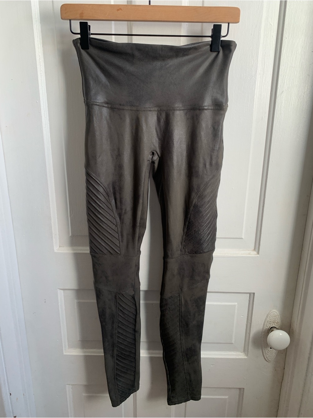 Spanx Faux Leather Moto Leggings Dark Olive Green Large